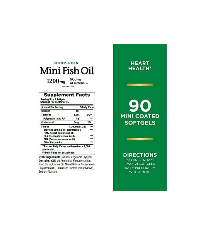 Natureøs Bounty Mini cápsulas de óleo de peixe 1290 mg, ômega-3, auxilia na saúde do coração, sem odor, 90 mini cápsulas revesti