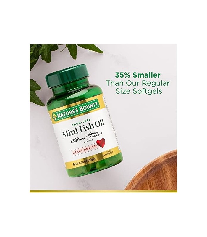 Natureøs Bounty Mini cápsulas de óleo de peixe 1290 mg, ômega-3, auxilia na saúde do coração, sem odor, 90 mini cápsulas revesti
