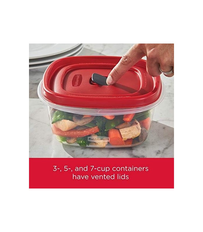 Recipientes de armazenamento de alimentos de 16 peças Rubbermaid com tampas e saídas de vapor, micro-ondas e lava-louças, vermel