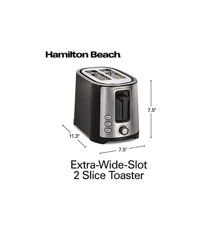 Torradeira Hamilton Beach com 2 fatias de slot extra largo com configurações de bagel e descongelamento, seletor de tonalidade,