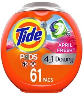Tide PODS Plus Downy 4 em 1 HE Turbo sabão em pó, aroma fresco de abril, banheira de 61 contagens - a embalagem pode variar