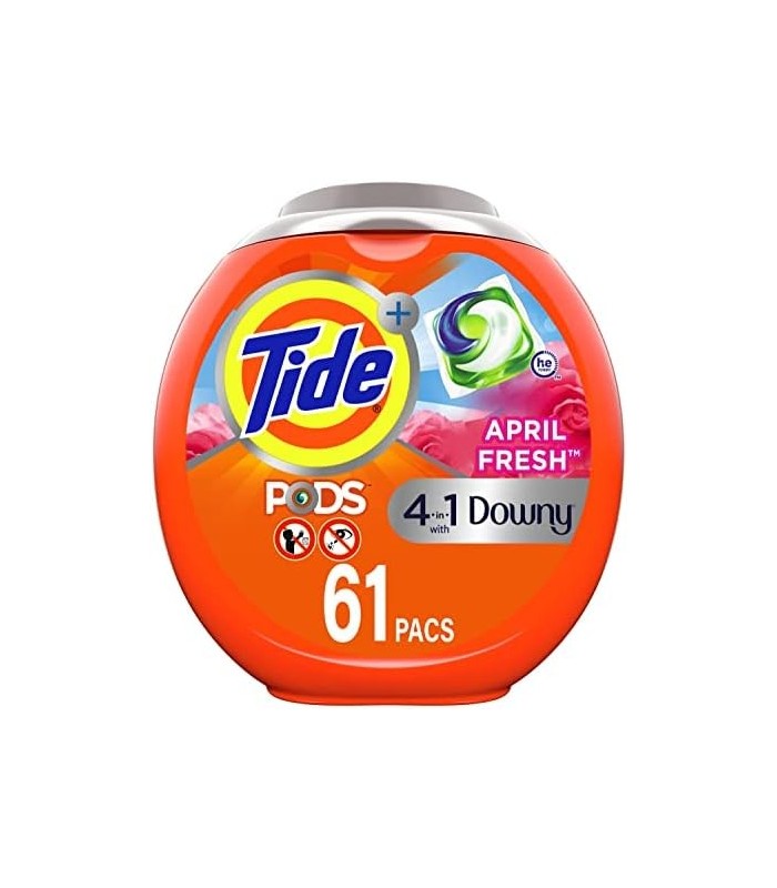 Tide PODS Plus Downy 4 em 1 HE Turbo sabão em pó, aroma fresco de abril, banheira de 61 contagens - a embalagem pode variar