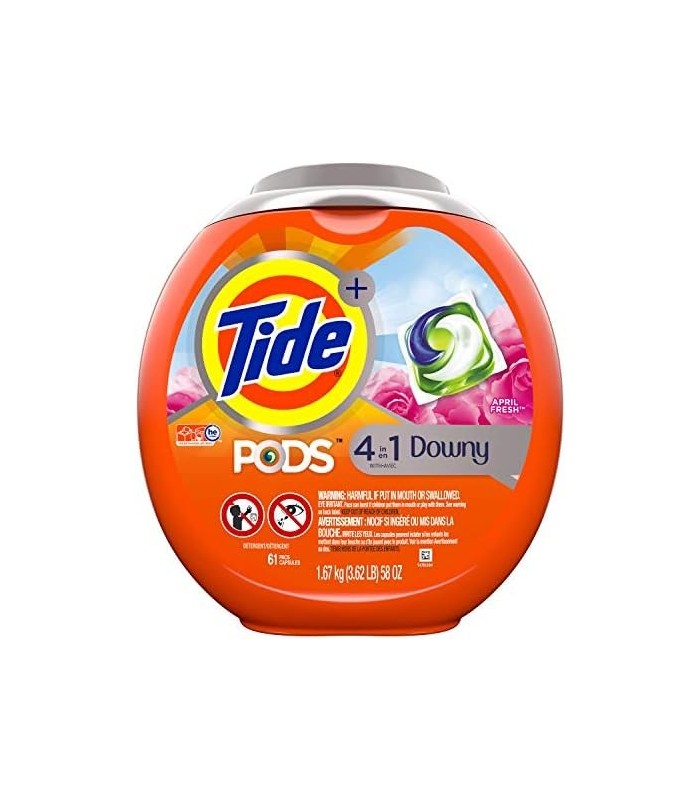 Tide PODS Plus Downy 4 em 1 HE Turbo sabão em pó, aroma fresco de abril, banheira de 61 contagens - a embalagem pode variar