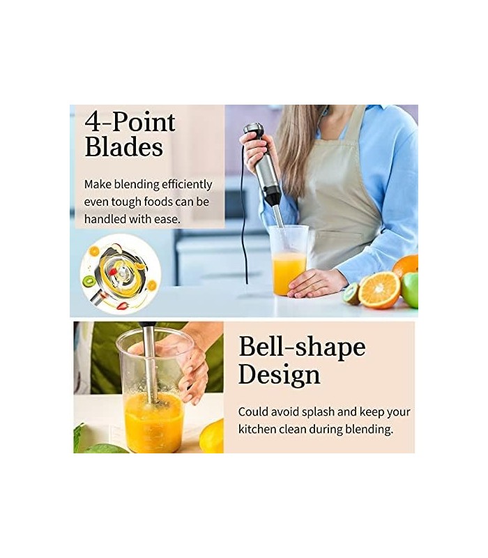 Liquidificador de imersão  YIOU, liquidificador manual ultra-aderente de velocidade variável, 500 watts, motor de cobre resisten