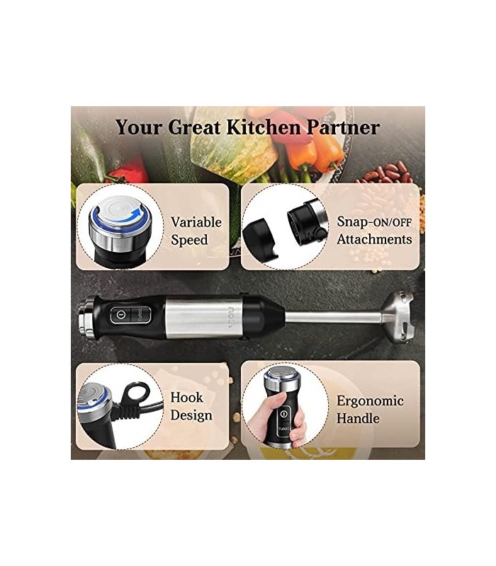 Liquidificador de imersão  YIOU, liquidificador manual ultra-aderente de velocidade variável, 500 watts, motor de cobre resisten