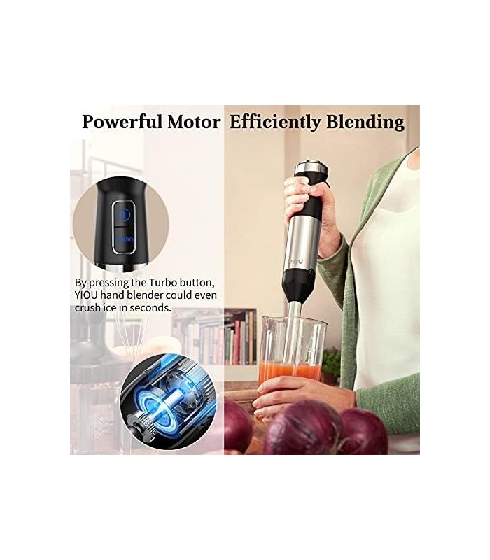 Liquidificador de imersão  YIOU, liquidificador manual ultra-aderente de velocidade variável, 500 watts, motor de cobre resisten