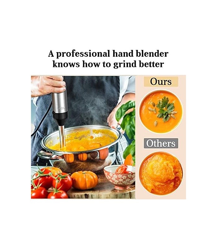 Liquidificador de imersão  YIOU, liquidificador manual ultra-aderente de velocidade variável, 500 watts, motor de cobre resisten