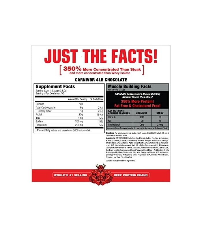 MuscleMeds, Carnivor Beef Protein Isolate Powder 56 porções, Chocolate, 72 onças, 4,5 libras (pacote com 1), 002542