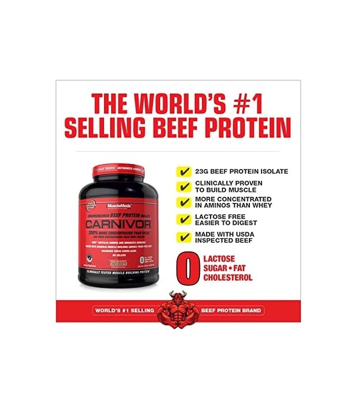 MuscleMeds, Carnivor Beef Protein Isolate Powder 56 porções, Chocolate, 72 onças, 4,5 libras (pacote com 1), 002542