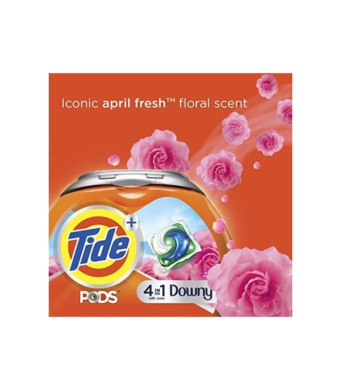 Tide PODS Plus Downy 4 em 1 HE Turbo sabão em pó, aroma fresco de abril, banheira de 61 contagens - a embalagem pode variar