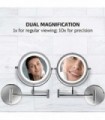 Ovente 6.8 Espelho de maquiagem para montagem na parede, lupa 1X e 10X, LED redondo ajustável de dupla face, braço extensível, r