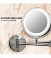 Ovente 6.8 Espelho de maquiagem para montagem na parede, lupa 1X e 10X, LED redondo ajustável de dupla face, braço extensível, r