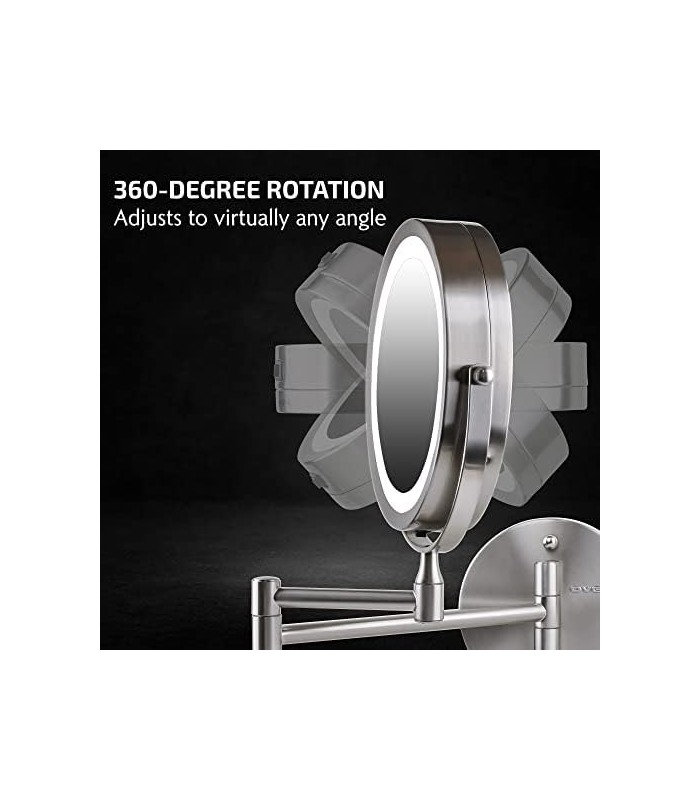Ovente 6.8 Espelho de maquiagem para montagem na parede, lupa 1X e 10X, LED redondo ajustável de dupla face, braço extensível, r