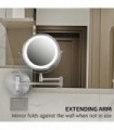 Ovente 6.8 Espelho de maquiagem para montagem na parede, lupa 1X e 10X, LED redondo ajustável de dupla face, braço extensível, r