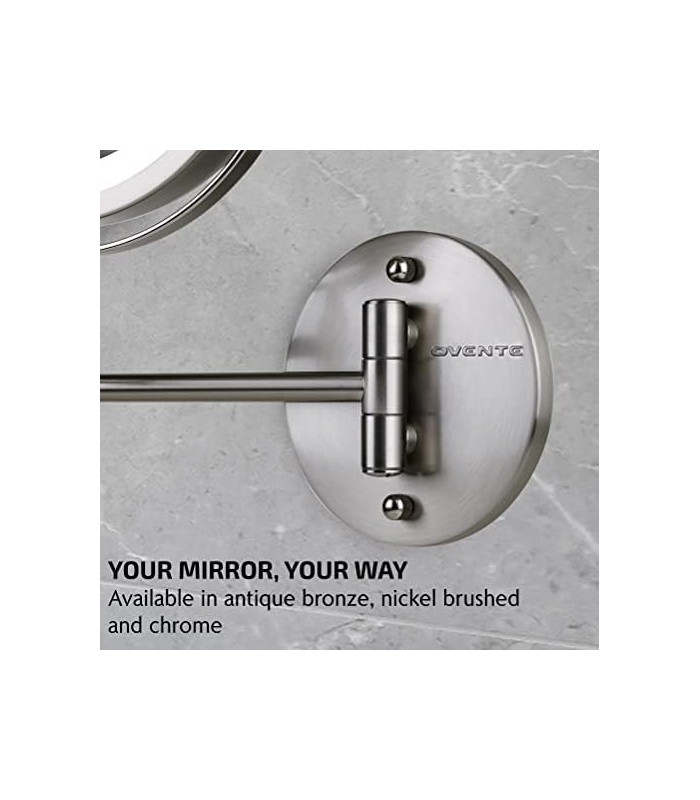 Ovente 6.8 Espelho de maquiagem para montagem na parede, lupa 1X e 10X, LED redondo ajustável de dupla face, braço extensível, r