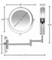 Ovente 6.8 Espelho de maquiagem para montagem na parede, lupa 1X e 10X, LED redondo ajustável de dupla face, braço extensível, r