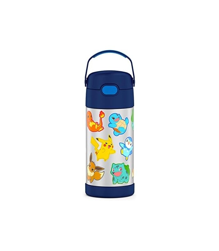THERMOS FUNTAINER 12 onças de aço inoxidável isolado a vácuo garrafa de palha para crianças, Pokemon