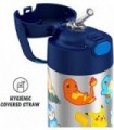 THERMOS FUNTAINER 12 onças de aço inoxidável isolado a vácuo garrafa de palha para crianças, Pokemon