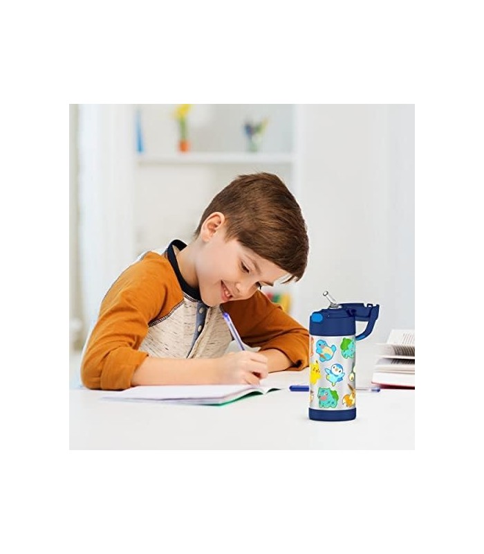 THERMOS FUNTAINER 12 onças de aço inoxidável isolado a vácuo garrafa de palha para crianças, Pokemon
