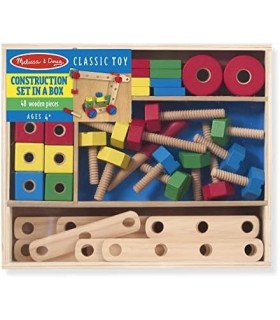 Edifício de construção de madeira Melissa & Doug definido em uma caixa (48 peças)