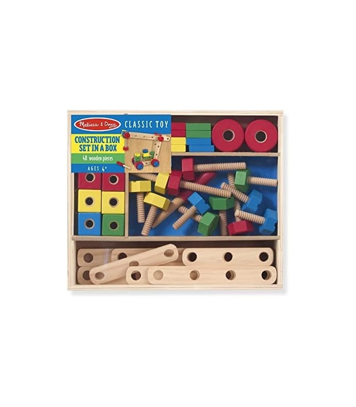 Edifício de construção de madeira Melissa & Doug definido em uma caixa (48 peças)