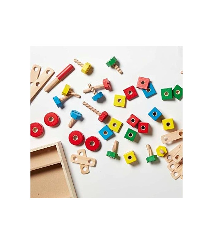 Edifício de construção de madeira Melissa & Doug definido em uma caixa (48 peças)