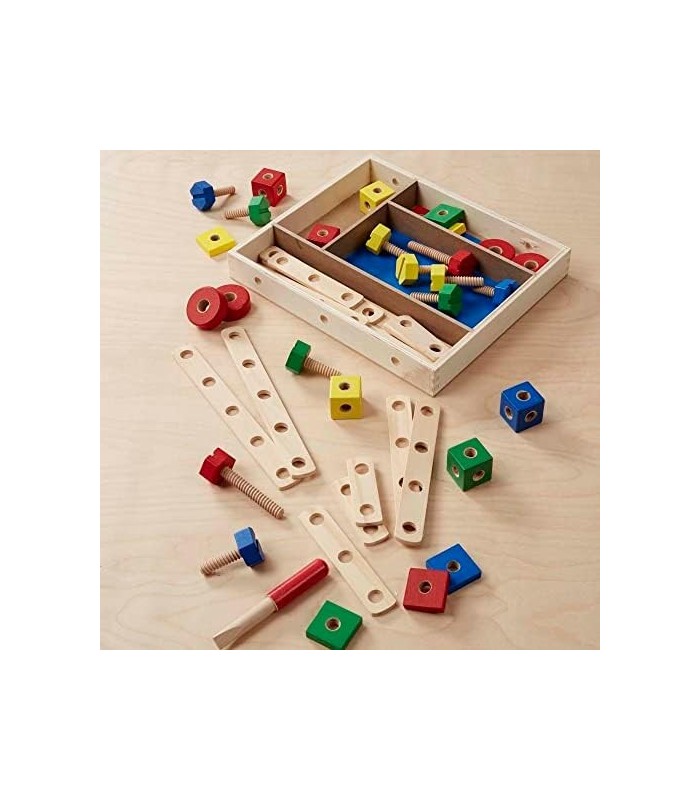Edifício de construção de madeira Melissa & Doug definido em uma caixa (48 peças)