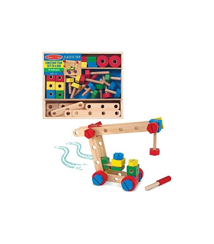 Edifício de construção de madeira Melissa & Doug definido em uma caixa (48 peças)