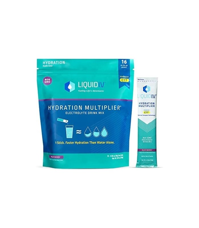 Líquido I.V. Multiplicador de Hidratação - Açaí - Pacotes de Pó Hidratante | Mistura de bebida eletrolítica | Vara de dose única