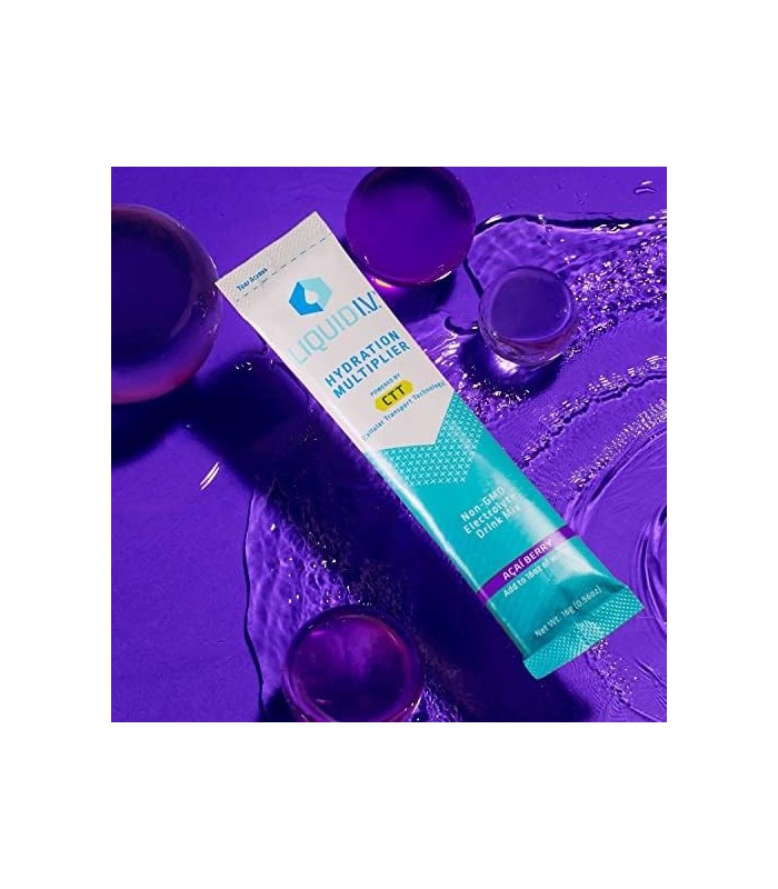 Líquido I.V. Multiplicador de Hidratação - Açaí - Pacotes de Pó Hidratante | Mistura de bebida eletrolítica | Vara de dose única