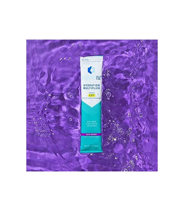 Líquido I.V. Multiplicador de Hidratação - Açaí - Pacotes de Pó Hidratante | Mistura de bebida eletrolítica | Vara de dose única