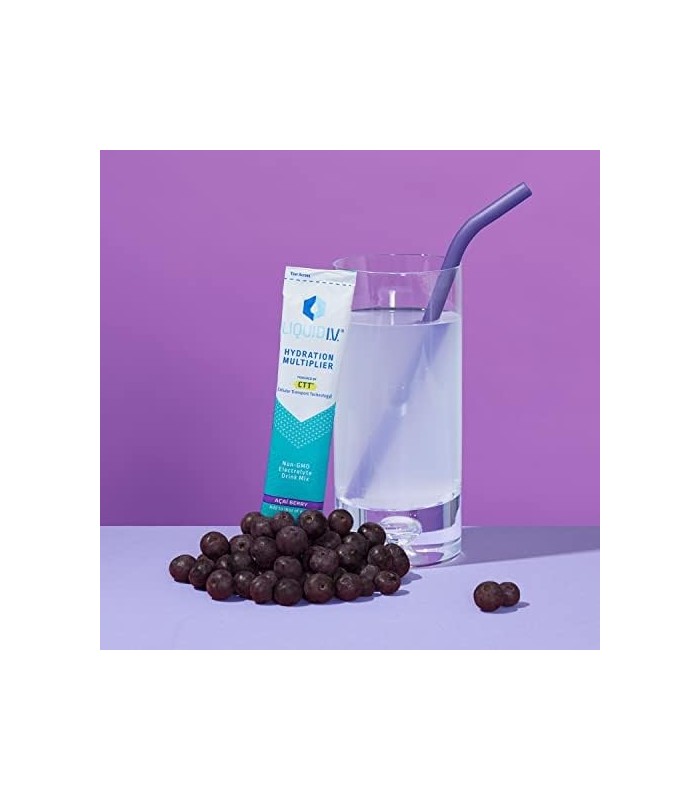 Líquido I.V. Multiplicador de Hidratação - Açaí - Pacotes de Pó Hidratante | Mistura de bebida eletrolítica | Vara de dose única