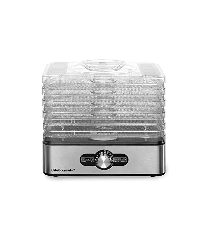Desidratador de alimentos Elite Gourmet EFD3321, bandejas de aço inoxidável, controles de temperatura ajustáveis, carne seca, er