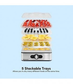 Desidratador de alimentos Elite Gourmet EFD3321, bandejas de aço inoxidável, controles de temperatura ajustáveis, carne seca, er
