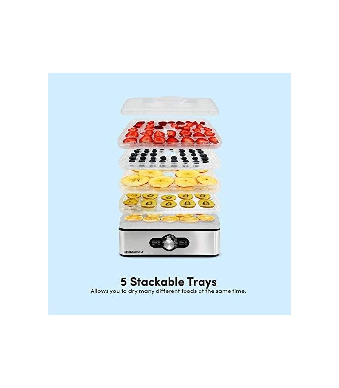 Desidratador de alimentos Elite Gourmet EFD3321, bandejas de aço inoxidável, controles de temperatura ajustáveis, carne seca, er