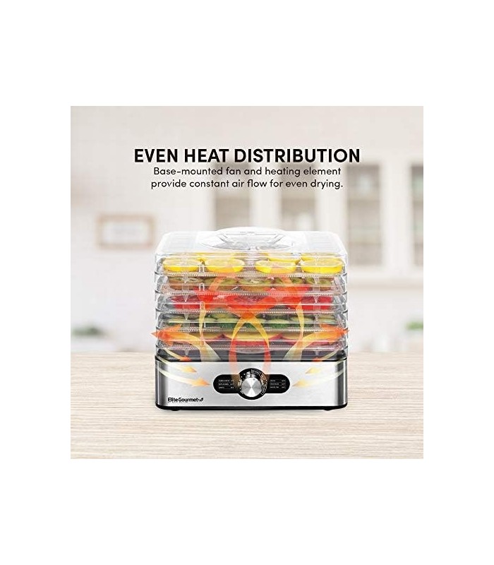 Desidratador de alimentos Elite Gourmet EFD3321, bandejas de aço inoxidável, controles de temperatura ajustáveis, carne seca, er