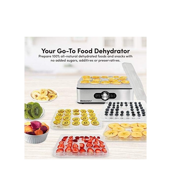 Desidratador de alimentos Elite Gourmet EFD3321, bandejas de aço inoxidável, controles de temperatura ajustáveis, carne seca, er