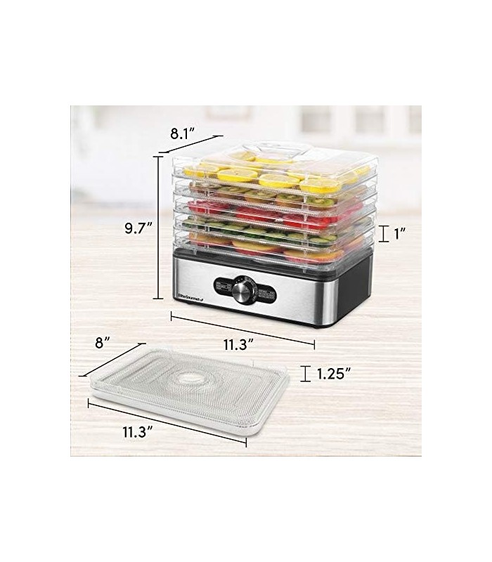 Desidratador de alimentos Elite Gourmet EFD3321, bandejas de aço inoxidável, controles de temperatura ajustáveis, carne seca, er
