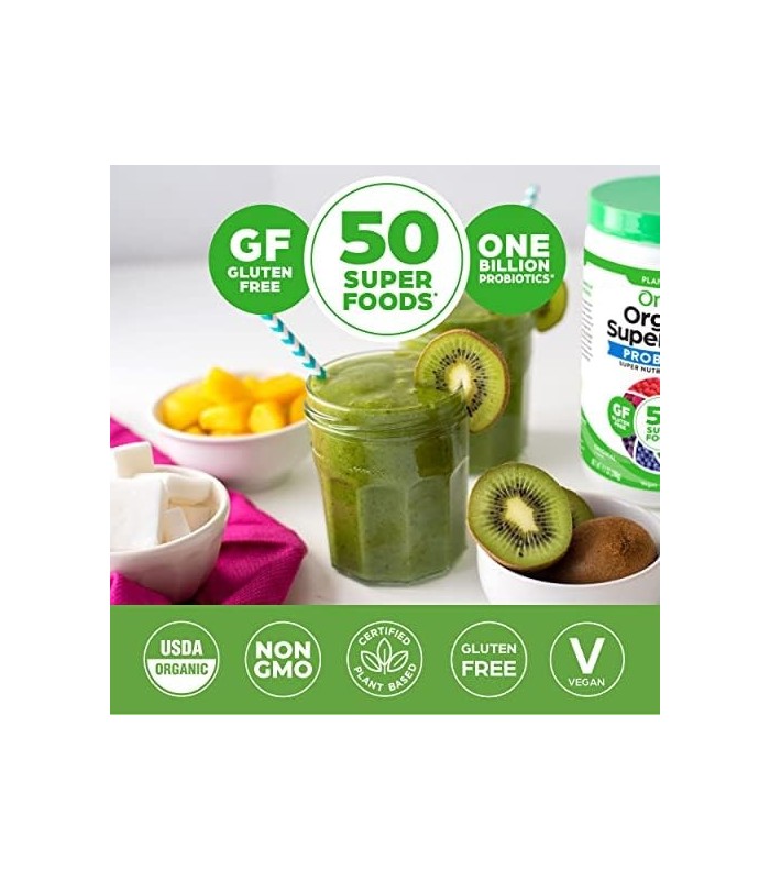 Pó de Superalimentos Verdes Orgânicos Orgânicos, - Antioxidantes, 1 bilhão de Probióticos, Vegan, Sem Laticínios, Sem Glúten, Ko