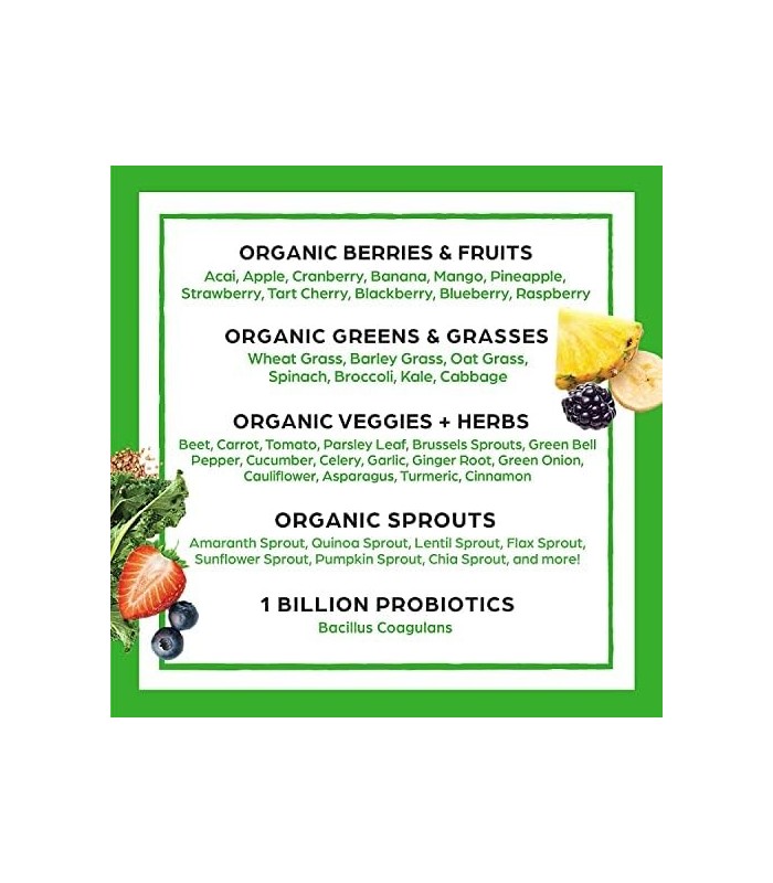 Pó de Superalimentos Verdes Orgânicos Orgânicos, - Antioxidantes, 1 bilhão de Probióticos, Vegan, Sem Laticínios, Sem Glúten, Ko