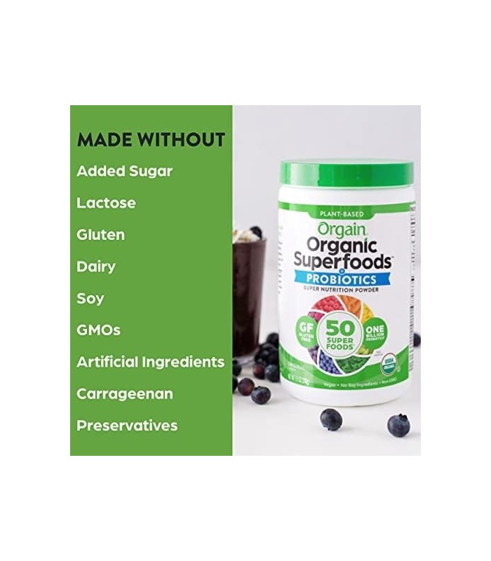 Pó de Superalimentos Verdes Orgânicos Orgânicos, - Antioxidantes, 1 bilhão de Probióticos, Vegan, Sem Laticínios, Sem Glúten, Ko