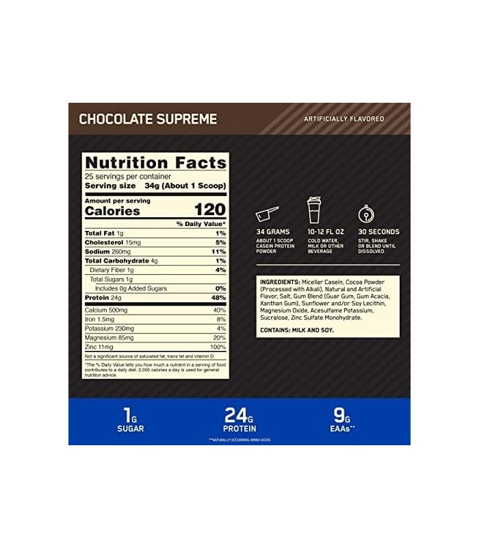 Optimum Nutrition Gold Standard 100% Micellar Casein Protein Powder, lento ajuda a mantê-lo satisfeito, recuperação muscular, ch