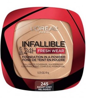 LOreal Paris Infallible Fresh Wear Foundation em pó, até 24 horas de uso, 245 Radiant Honey, 0,31 oz.