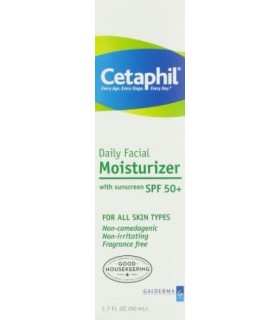 CETAPHIL Hidratante Facial Diário SPF 50, 1,7 fl oz Pacote com 2, Hidratante Facial Suave Para Tipos de Pele Seca a Normal, Sem
