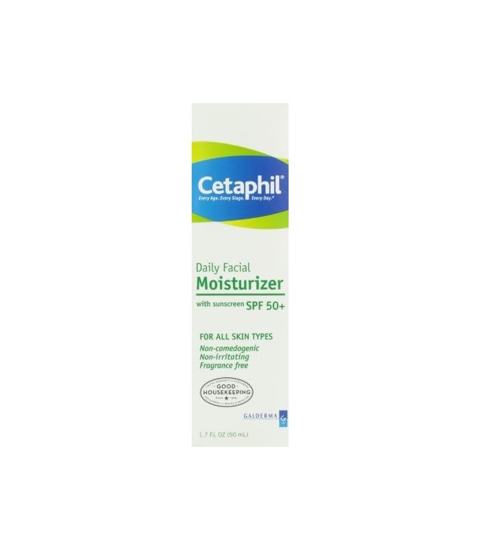 CETAPHIL Hidratante Facial Diário SPF 50, 1,7 fl oz Pacote com 2, Hidratante Facial Suave Para Tipos de Pele Seca a Normal, Sem