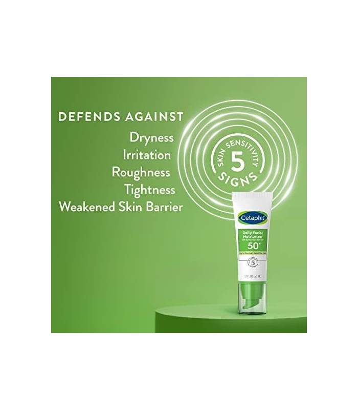 CETAPHIL Hidratante Facial Diário SPF 50, 1,7 fl oz Pacote com 2, Hidratante Facial Suave Para Tipos de Pele Seca a Normal, Sem