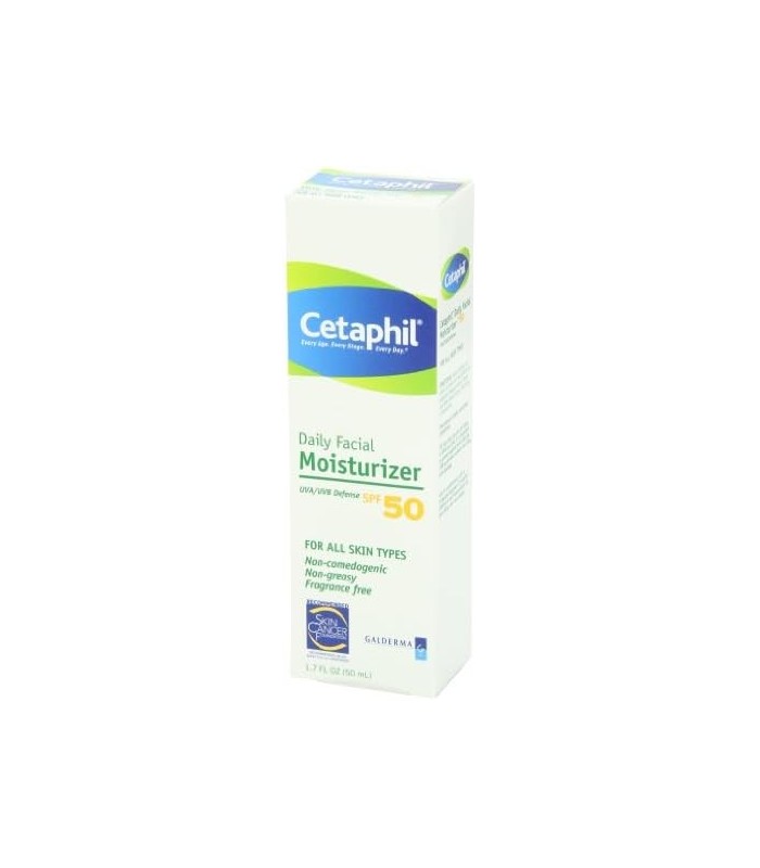 CETAPHIL Hidratante Facial Diário SPF 50, 1,7 fl oz Pacote com 2, Hidratante Facial Suave Para Tipos de Pele Seca a Normal, Sem