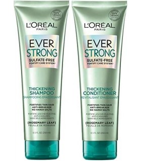LOreal Paris EverStrong Thickening Sulfate Free Shampoo and Conditioner Kit, engrossa + fortalece, para cabelos finos e frágeis,