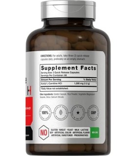 Acetil L-Carnitina 1500 mg 200 Cápsulas | ALCAR | Não transgênico, sem glúten | por Horbaach