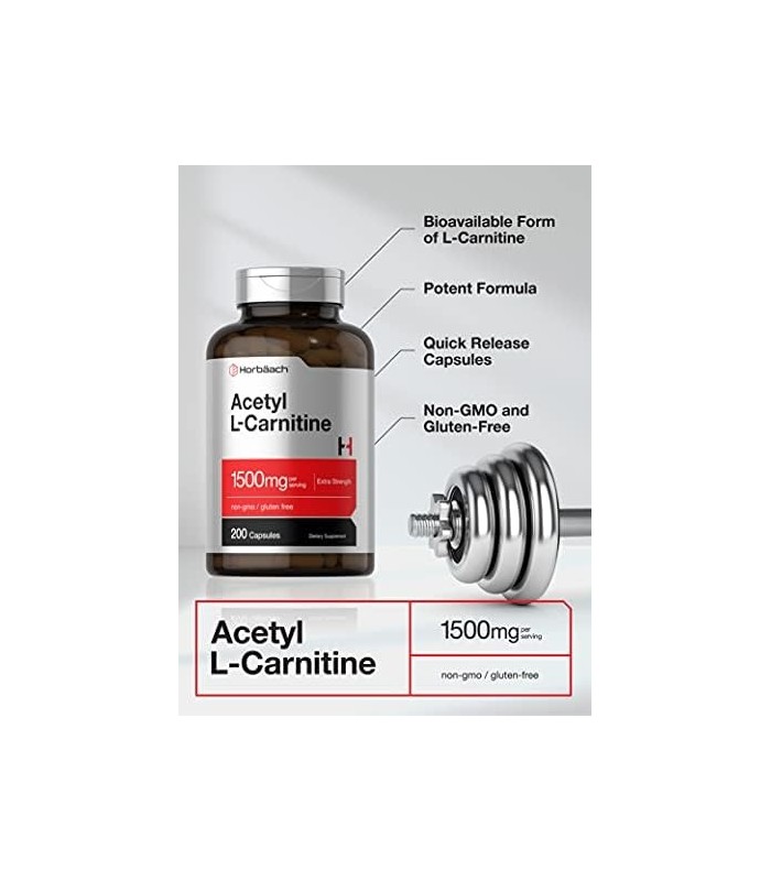 Acetil L-Carnitina 1500 mg 200 Cápsulas | ALCAR | Não transgênico, sem glúten | por Horbaach